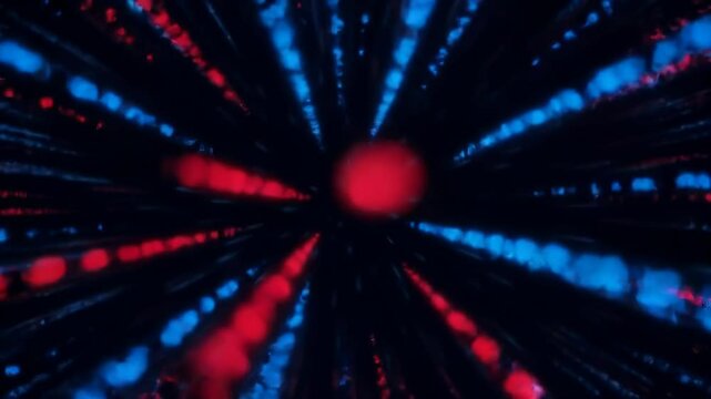 Fundo abstrato de alta tecnologia com pontos e raios radiais em movimento din&acirc;mico