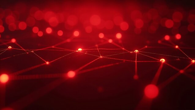 Abstract Red Network Connection Background with Glowing Points and Lines
