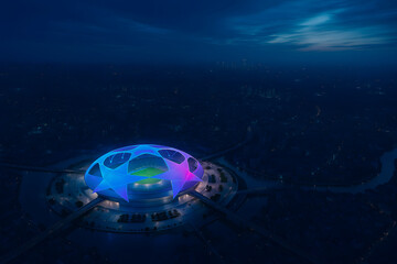 Fondo de estadio con estrellas de colores inspiradas en la champions
