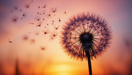 Sunset Dandelion Wishes Seeds of Hope and New Beginnings