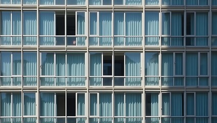 Facade of a modern building with repeating windows and curtained views