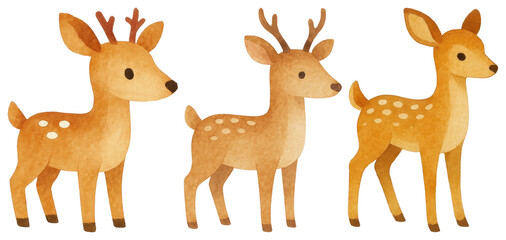 PNG Cute cartoon deer illustration, element set on transparent background