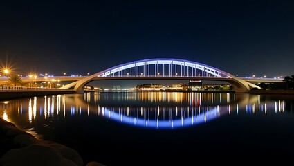 Modern bridge at night with reflections in the water cityscape scenery