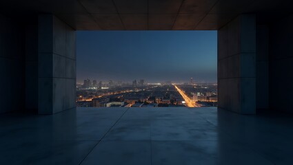 Contemplative urban vista from a concrete framework during twilight's embrace