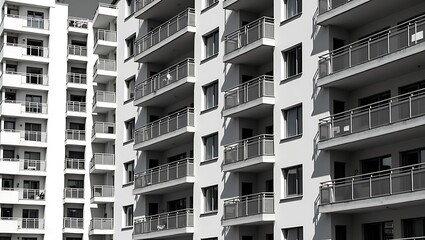 Modern residential apartment architecture with repetitive balcony patterns