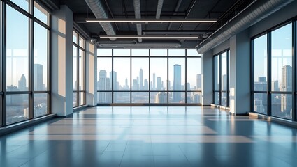 Modern empty office space with city view and panoramic windows architecture