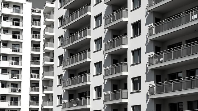 Modern residential apartment architecture with repetitive balcony patterns