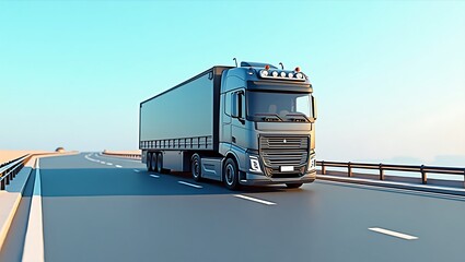 Long haul cargo truck on a highway, international transportation concept