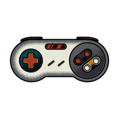 Original vintage illustration of gaming controller. T-shirt design. Design element.