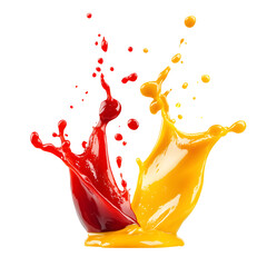 Mustard and ketchup condiment splashes (cut out)