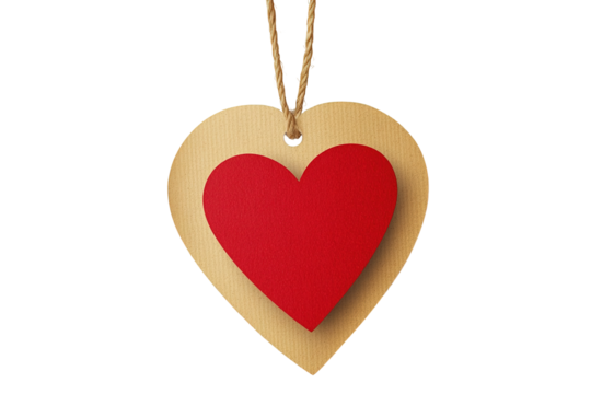 A heart-shaped tag with a red heart design isolated on trransparent background.