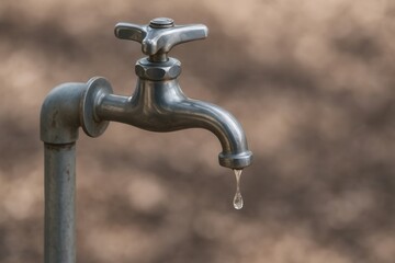 A close-up of an old metal faucet with a water droplet hanging from the spout, symbolizing a potential leak