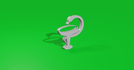 Isolated realistic white medicine symbol front view with shadow. 3d illustration on green chroma key background