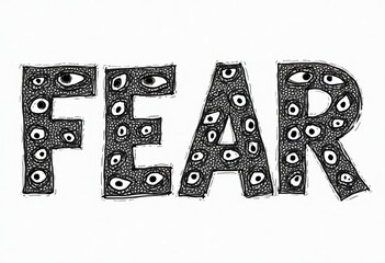 Illustration of staring bloodshot eye, with dramatic lettering
