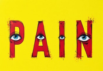 Illustration of staring bloodshot eye, with dramatic lettering