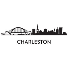 Fototapeta premium Charleston skyline horizontal banner. Black Charleston City, South Carolina. Vector template for your design. Vector black silhouette. with white background