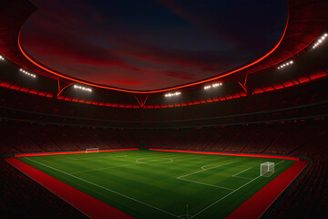 Fondo estadio de futbol con reflectores y reflejos rojos