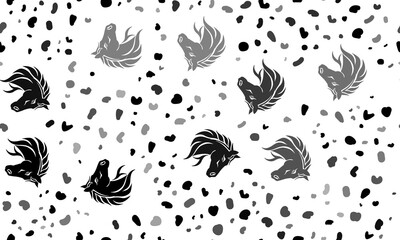 Abstract seamless pattern with horse's head symbols. Creative leopard backdrop. Illustration on transparent background