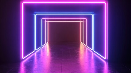 Neon tunnel with vibrant pink and blue lights