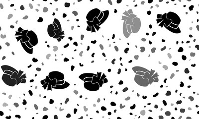 Abstract seamless pattern with women's hat symbols. Creative leopard backdrop. Illustration on transparent background