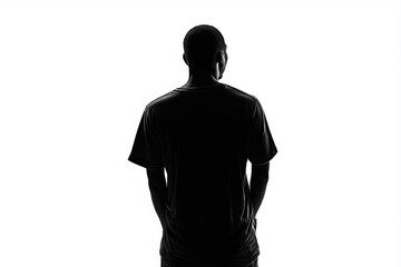 Silhouette of a Man with Hands Behind Back Wearing a T-shirt Isolated on White