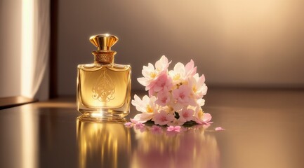 perfume bottle and flower