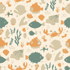 Cute sea creatures flat