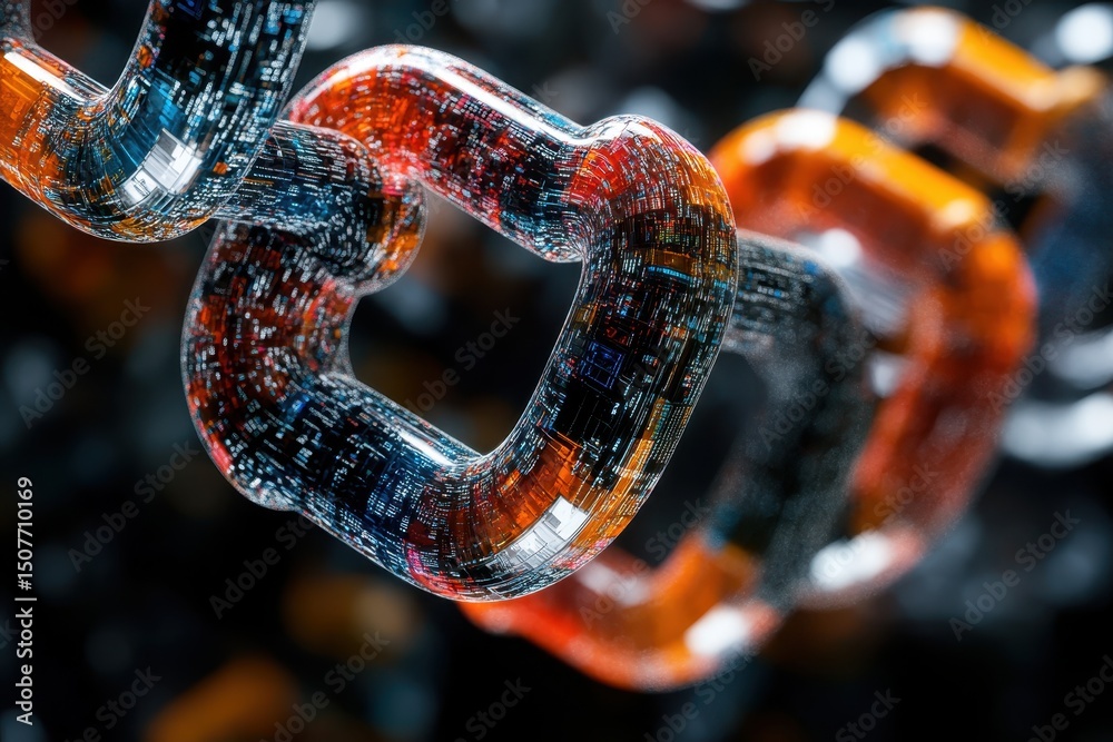 Poster Innovative digital chain links with vivid colors illustrating technology and connectivity in a futuristic design presentation