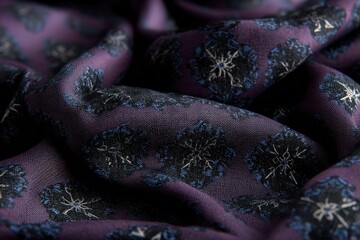 Closeup Purple Fabric With Floral Pattern
