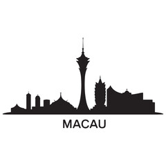 Obraz premium Vector Macau skyline. Travel Macau famous landmarks. Business and tourism concept for presentation, banner, web site. Vector black silhouette. with white background