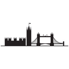 Fototapeta premium Vector London skyline. Travel London famous landmarks. Business and tourism concept for presentation, banner, web site. Vector black silhouette. with white background