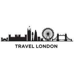 Fototapeta premium Vector London skyline. Travel London famous landmarks. Business and tourism concept for presentation, banner, web site. Vector black silhouette. with white background