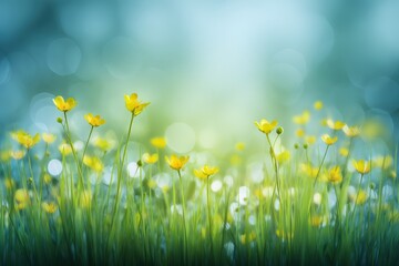 Bright Yellow Flowers In A Green Meadow