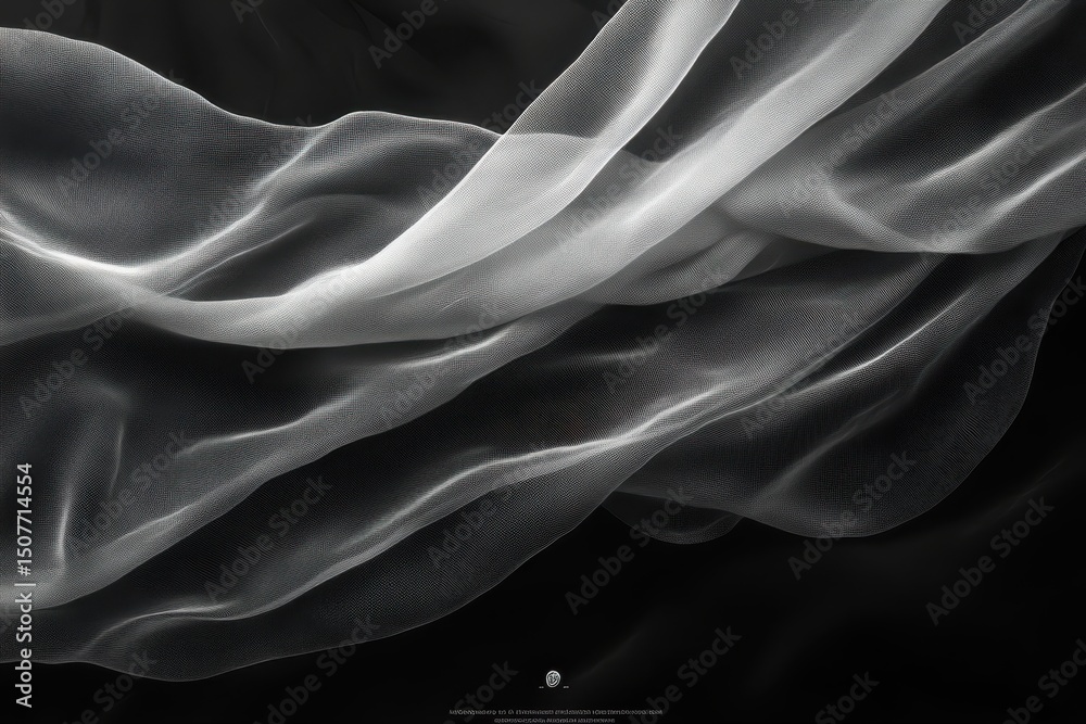 Poster delicate white fabric flowing gracefully against a dark background showcasing soft textures and eleg