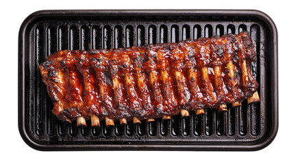 Top View of Barbecue Ribs with Sticky Sauce on a Grill Plate