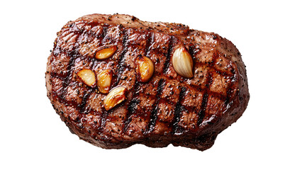 Top View of Grilled Pork Chop with Roasted Garlic