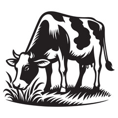 Cow eating grass illustration vector