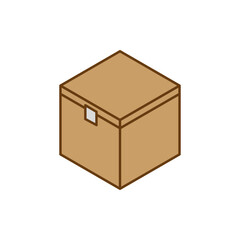 Cardboard box icon. Brown shipping shape. Vector package symbol. Isometric closed carton.