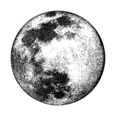Moon illustration in vintage stipple engraving style isolated on transparent background