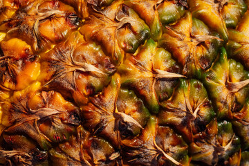 close up of pineapple skin, exterior, peel