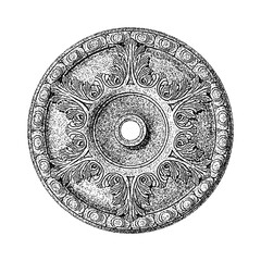 Rosette ornament illustration in vintage stipple engraving style isolated on transparent background