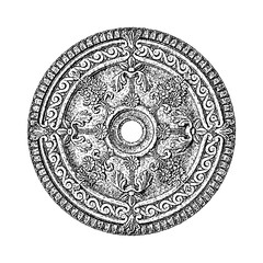 Rosette ornament illustration in vintage stipple engraving style isolated on transparent background