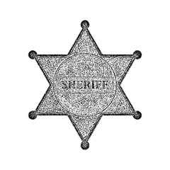 Sheriff star badge illustration in vintage stipple engraving style isolated on transparent background