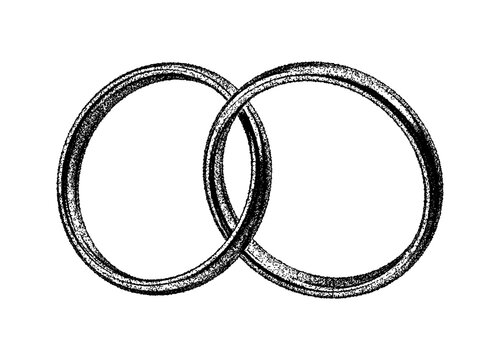 Illustration of an interlocking pair of rings in vintage stipple engraving style isolated on transparent background