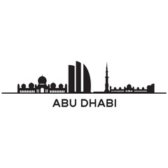 Fototapeta premium Vector Abu Dhabi skyline. Travel Abu Dhabi famous landmarks. Business and tourism concept for presentation, banner, web site. Vector black silhouette. with white background