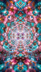 Vibrant Psychedelic Kaleidoscope Pattern, Abstract Symmetrical Design