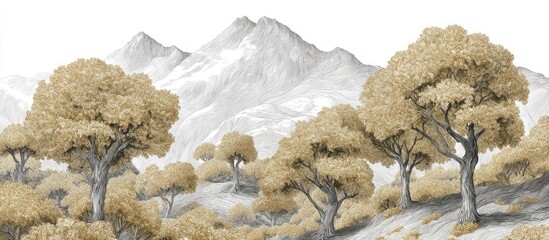 Golden Autumn Forest Landscape With Mountains