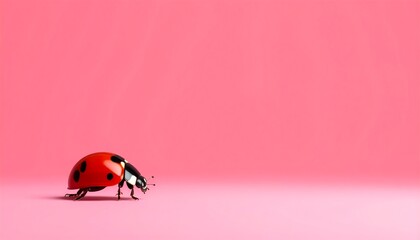 Obraz premium Ladybug on Pink Background - Cute Insect Stock Photo - Minimalism