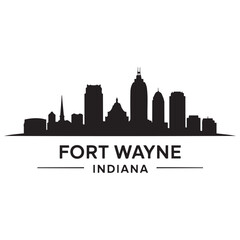 Naklejka premium Fort Wayne skyline horizontal banner. Black Fort Wayne, Indiana. Vector template for your design. Vector black silhouette. with white background