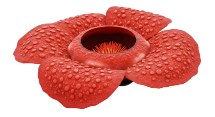 Close-up of the largest flower Rafflesia Arnoldii reveals its unique texture and vibrant color on monochromatic background